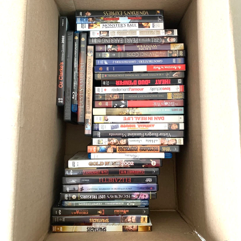 Box of DVDs and Blu-rays