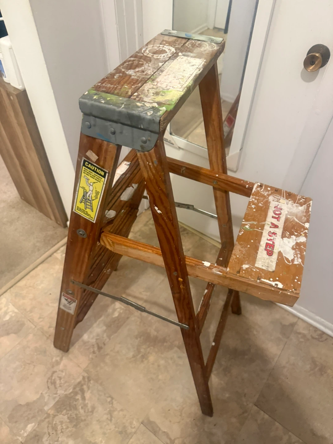 Vintage  Step Ladder wooden step stool ladder - photo 2