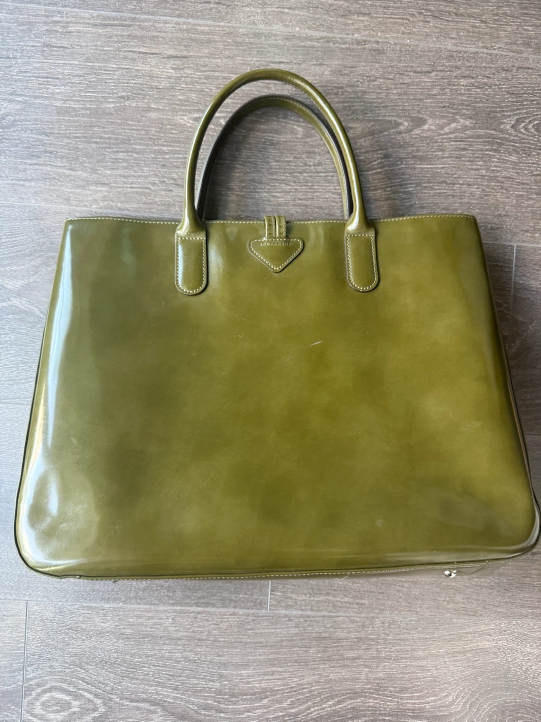 Longchamp Roseau Patent Leather Tote Bag - Olive Green - photo 3
