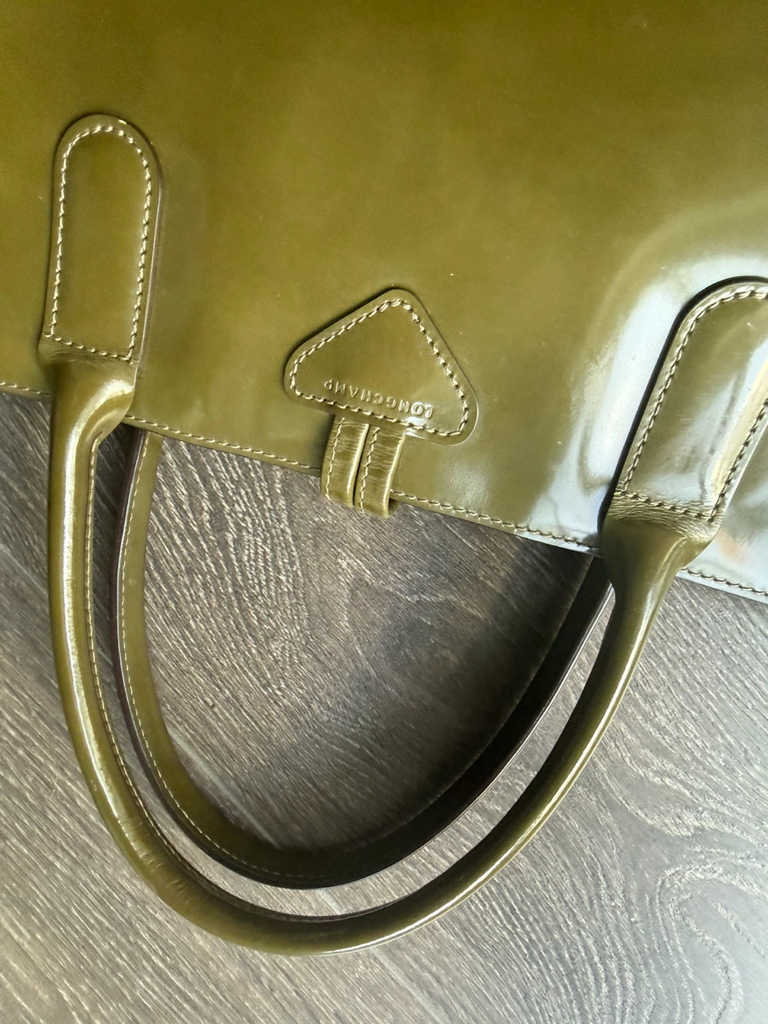Longchamp Roseau Patent Leather Tote Bag - Olive Green - photo 5