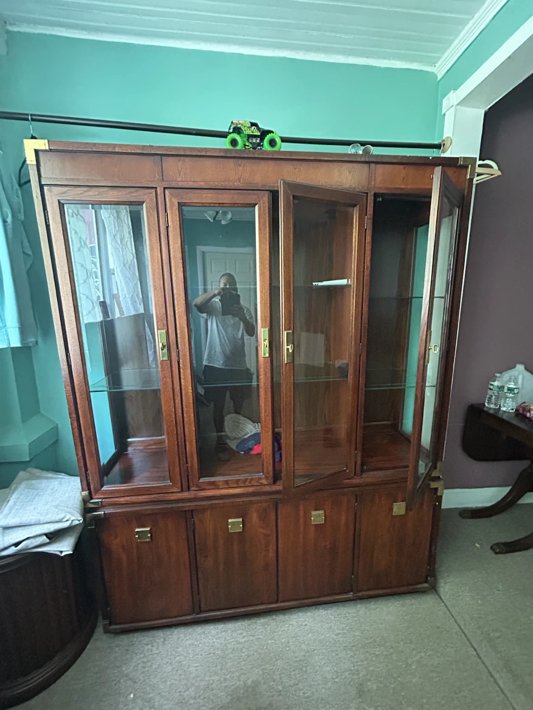 Vintage Wooden China Cabinet with Glass Doors