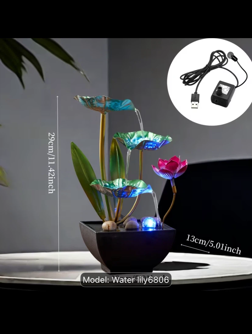 Water Lily Tabletop Fountain with LED Lights