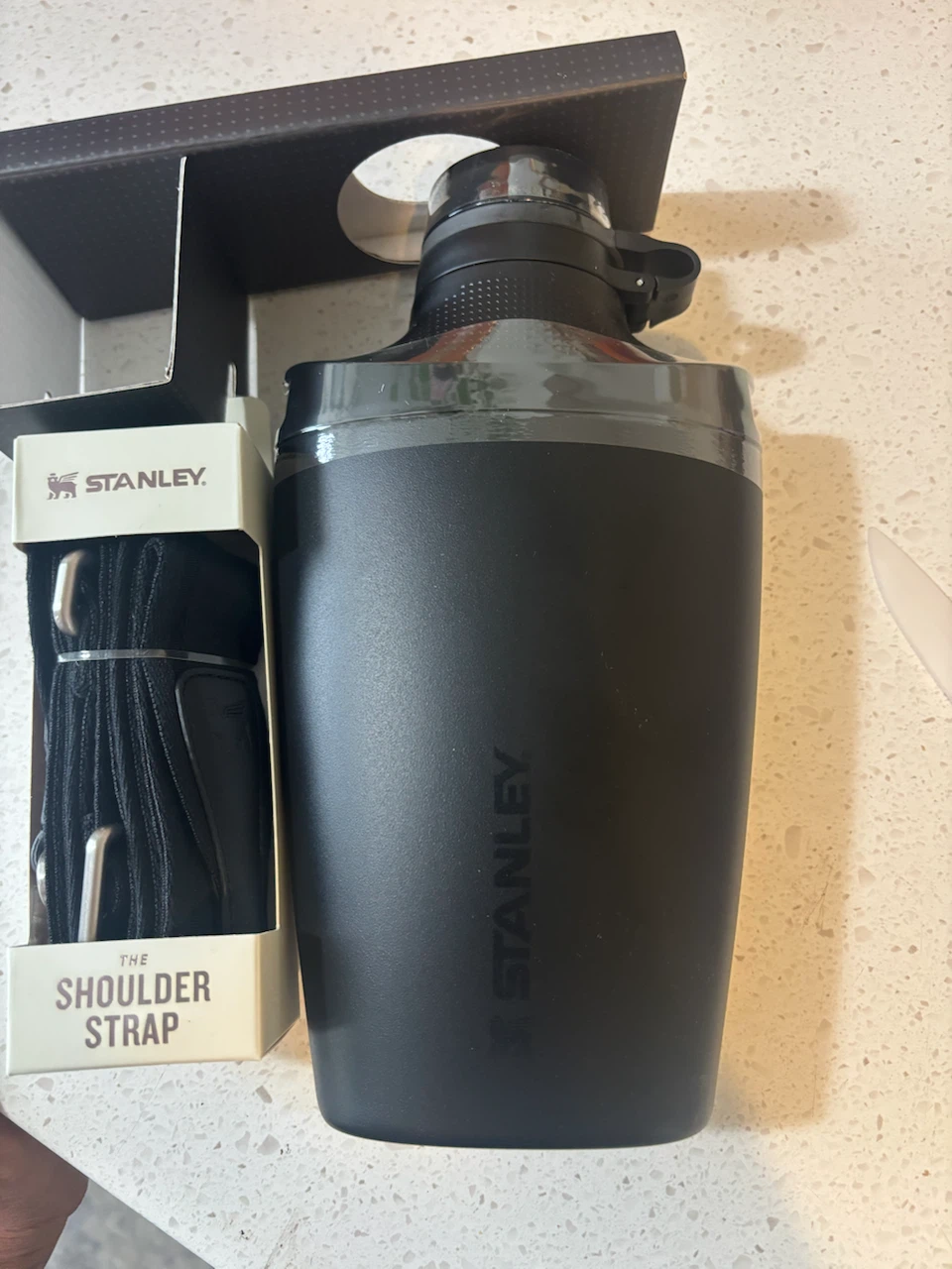 Stanley Black Insulated Bottle with Shoulder Strap