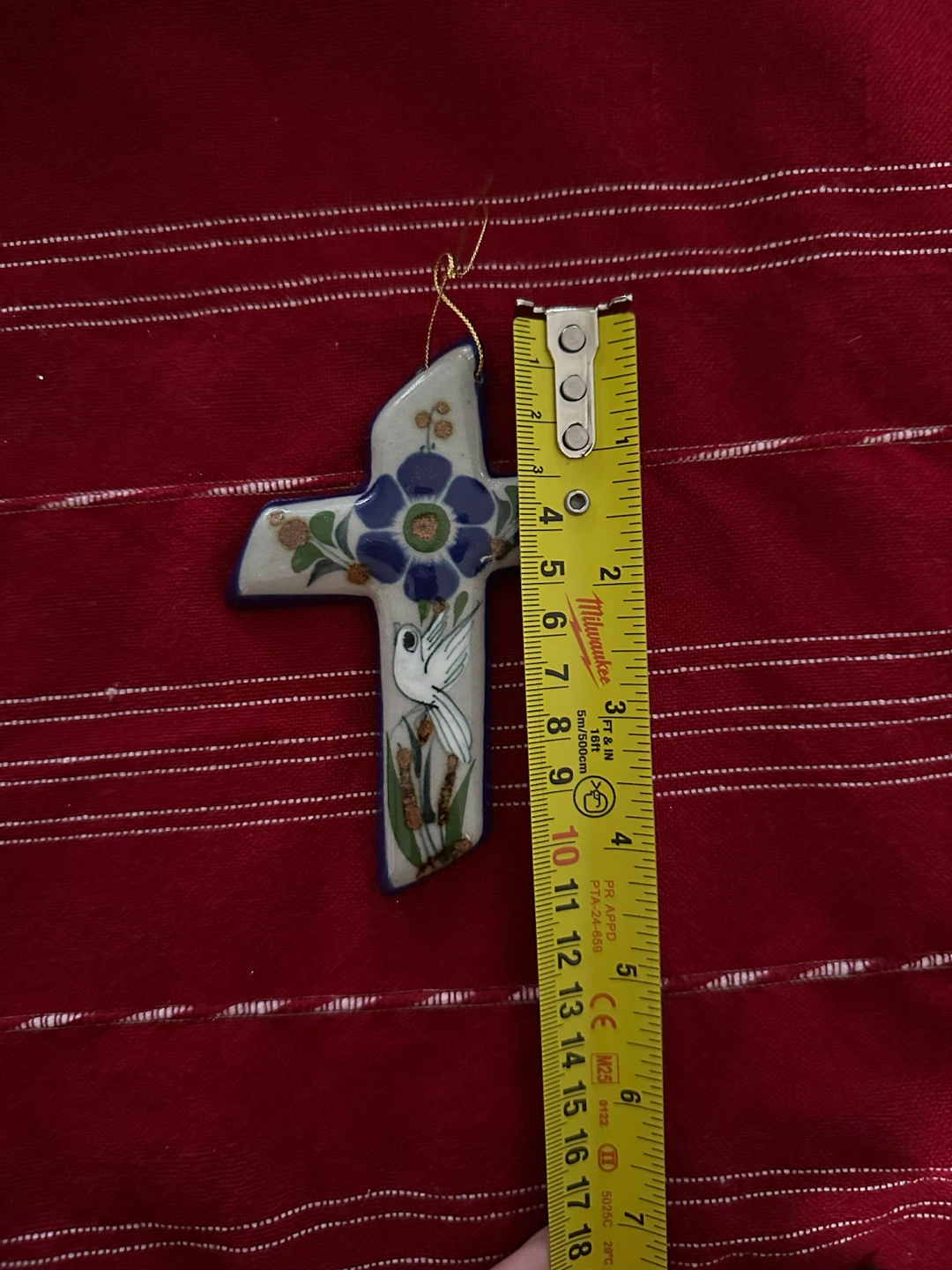VTG Mexican Tonala Ceramic Wall Cross 4.5" Dove Flower Folk Art - photo 4