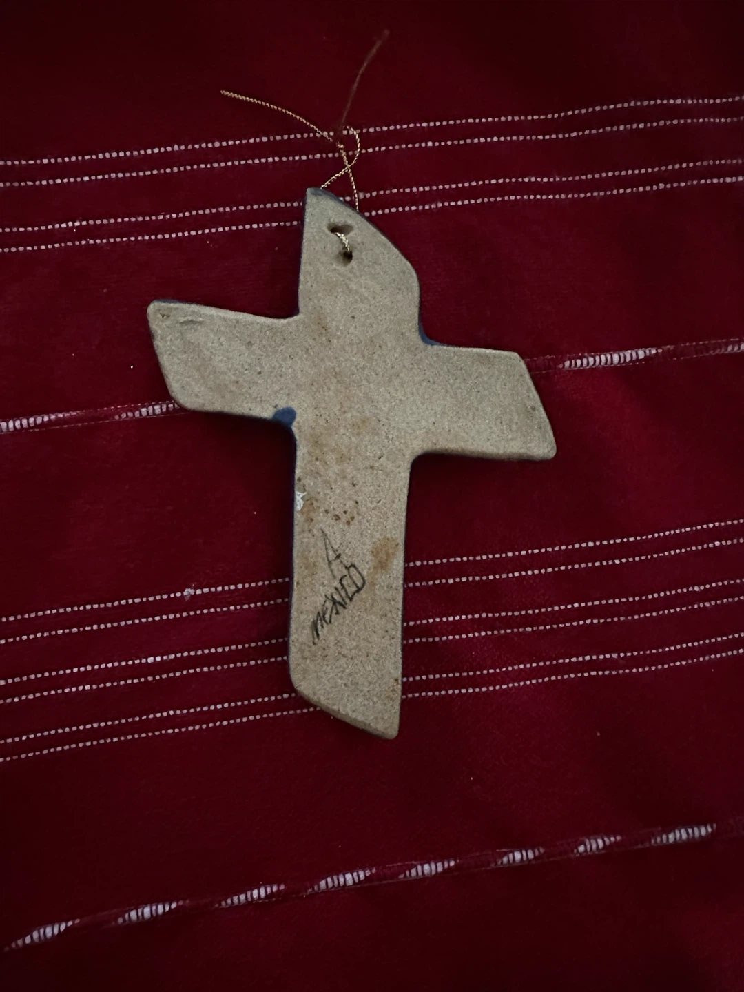 VTG Mexican Tonala Ceramic Wall Cross 4.5" Dove Flower Folk Art - photo 5