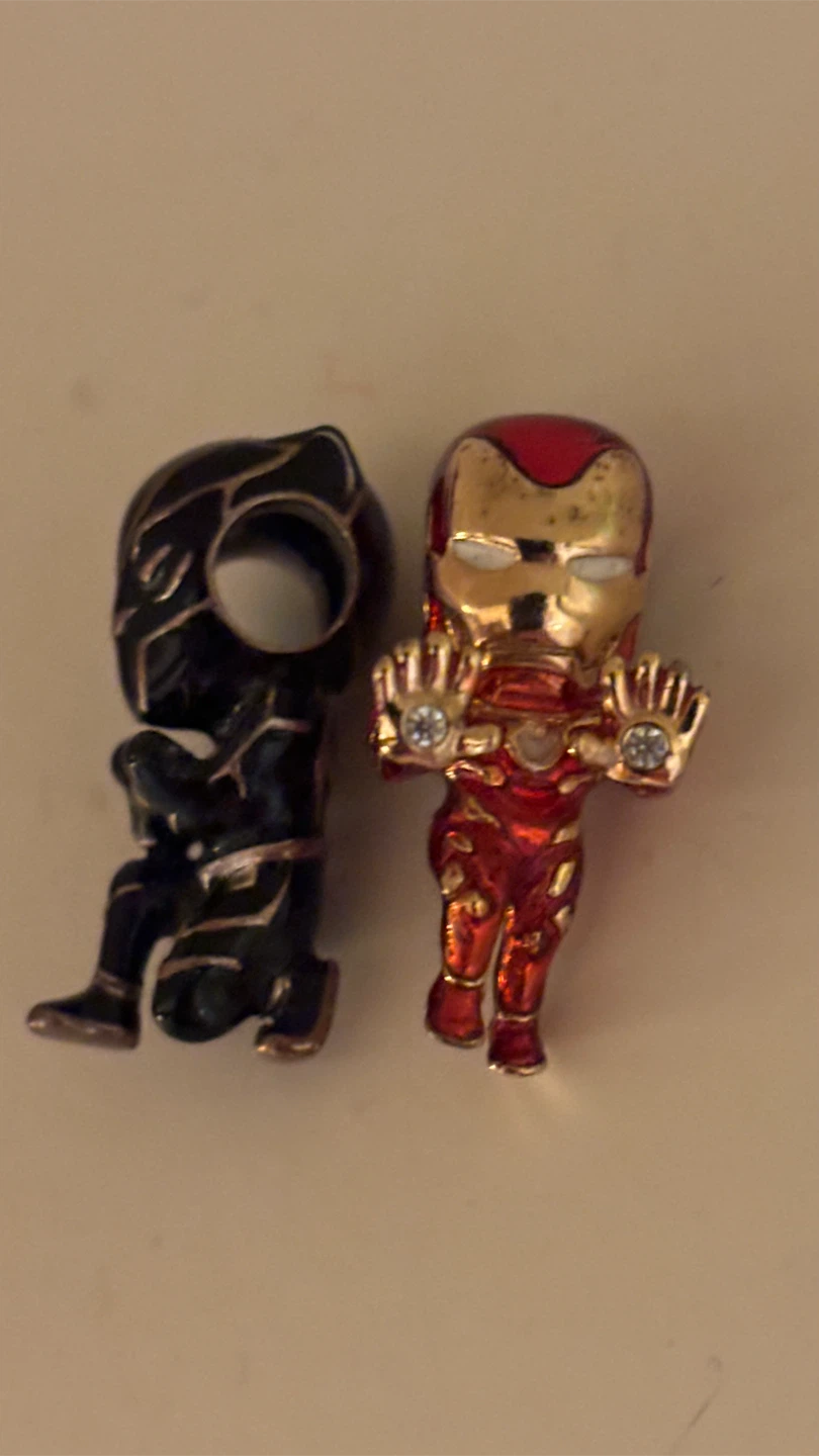 Pandora Gold Plated Iron Man & Black Panther Charms