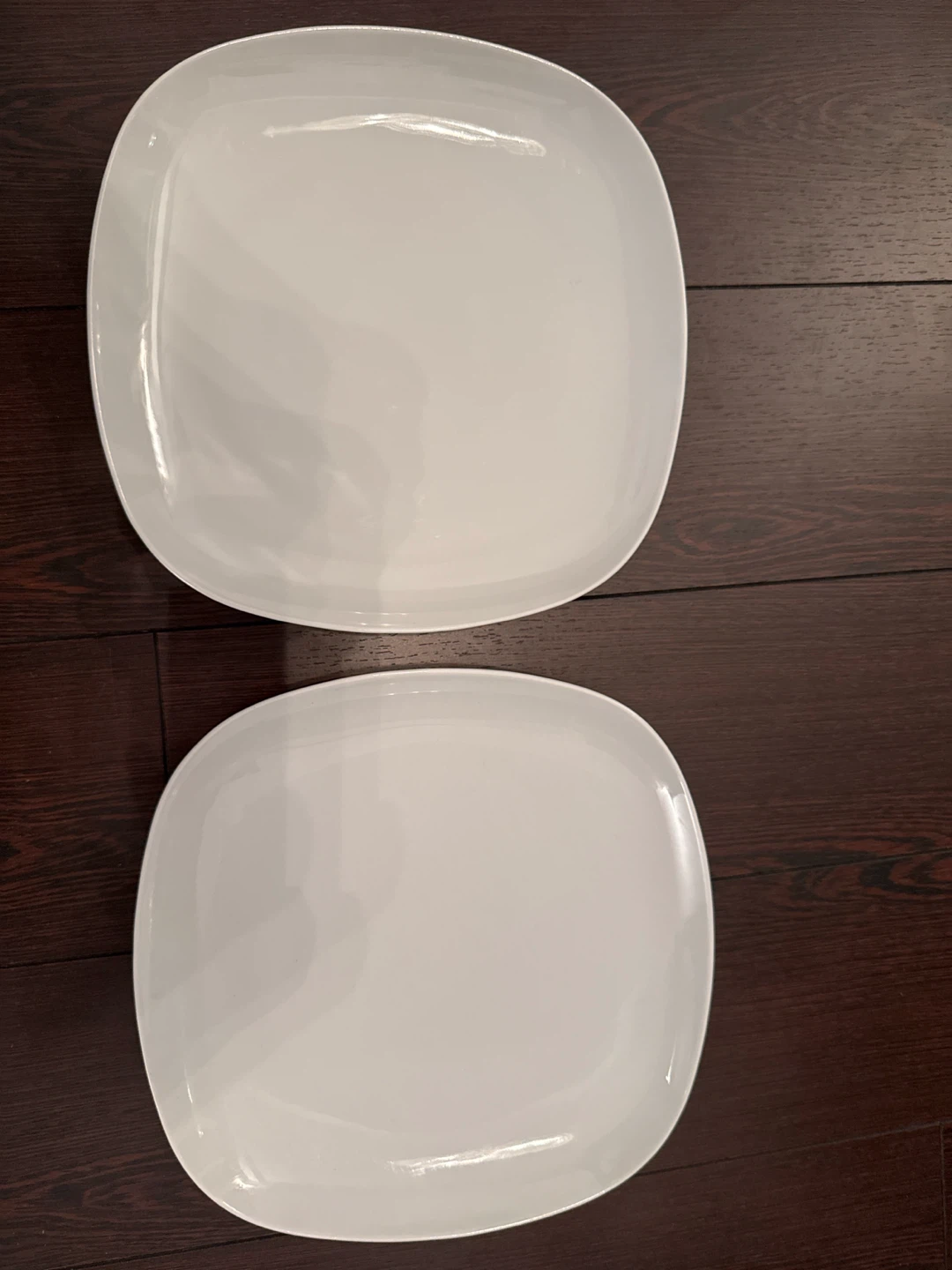 Two white square plates