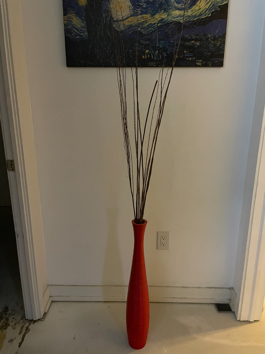 Red Decorative Vase with Dried Stems