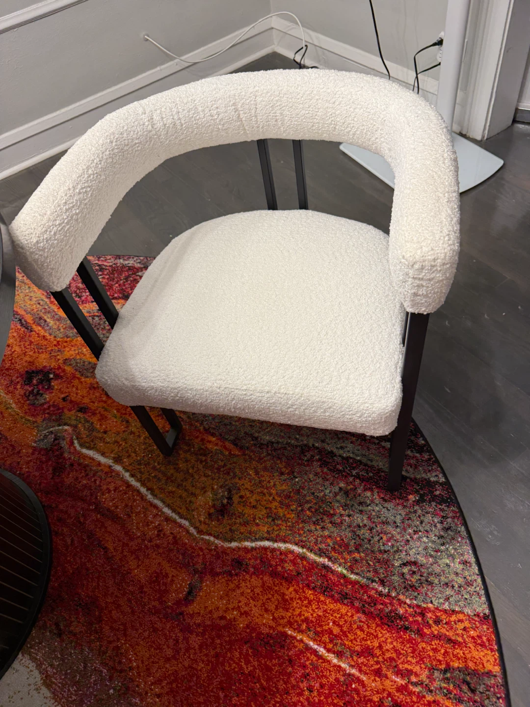White Boucle Armchair with Black Frame - photo 3