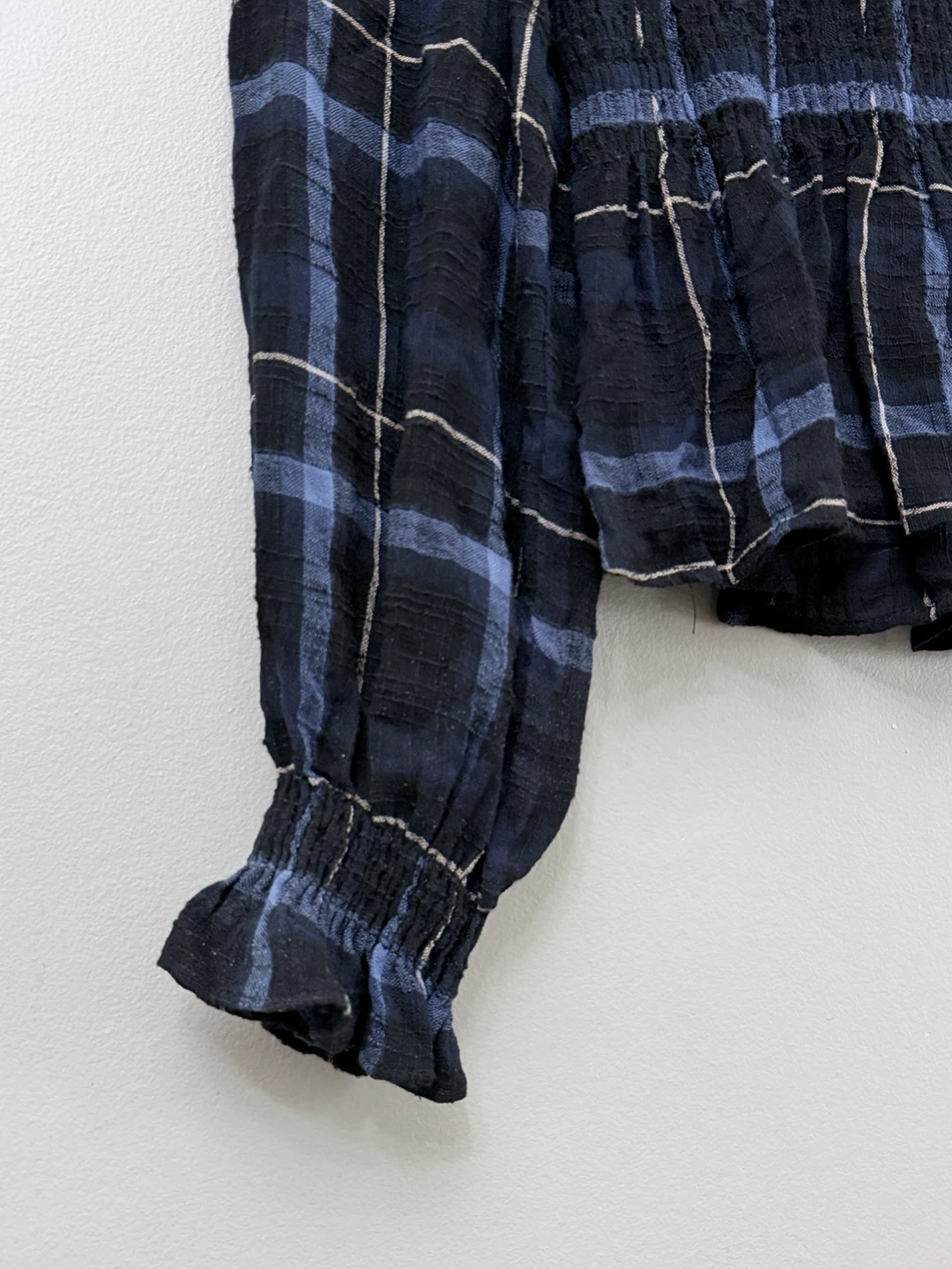 Zara Plaid Smocked Blouse Sz Small - photo 3