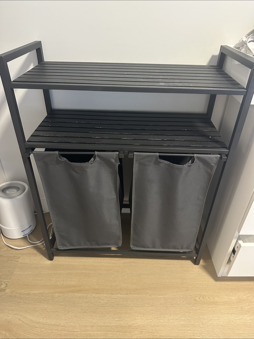 Black Metal Laundry Sorter with Two Baskets