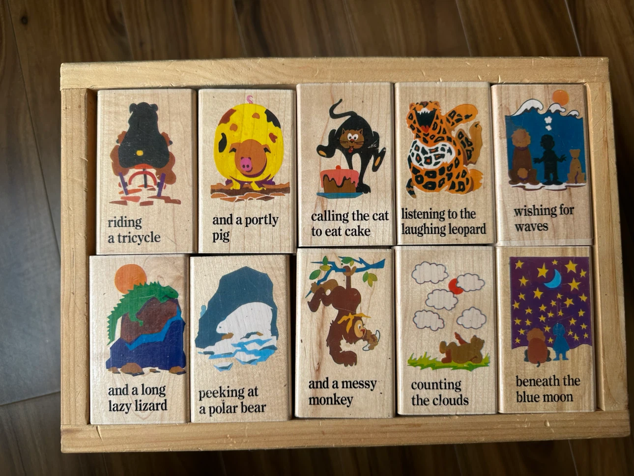 1992 Wooden Story Blocks Educational Toy Set w/ Tray - photo 3