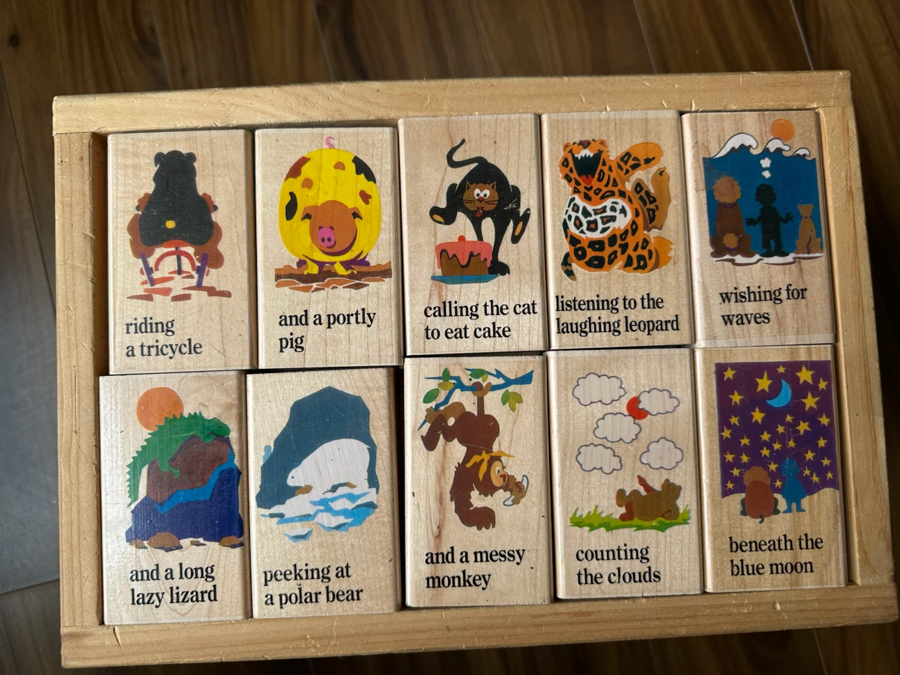 1992 Wooden Story Blocks Educational Toy Set w/ Tray - photo 4