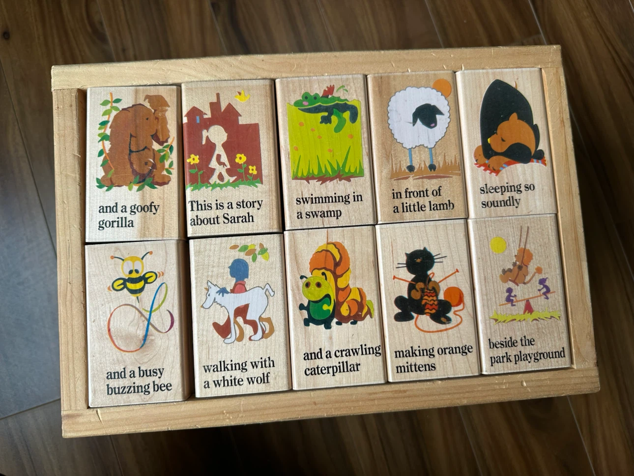 1992 Wooden Story Blocks Educational Toy Set w/ Tray - photo 5