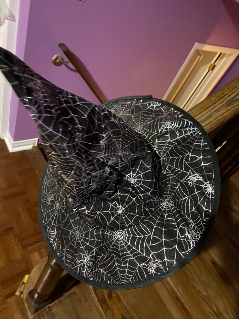 Black Halloween Witch Hat with Spiderweb Design - photo 2