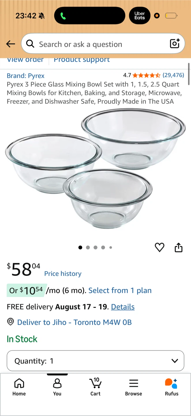 Pyrex 3 Piece Glass Mixing Bowl Set