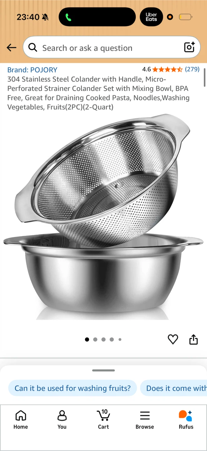 Stainless Steel Colander Set with Bowl, 2-Quart