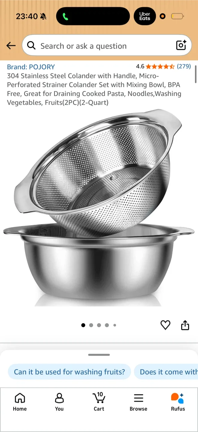Stainless Steel Colander Set with Bowl, 2-Quart