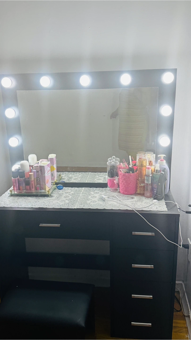 Black Vanity Desk with Lighted Mirror and Stool - photo 3