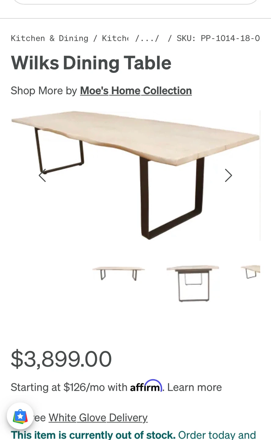 Wilks Dining Table by Moe's Home Collection