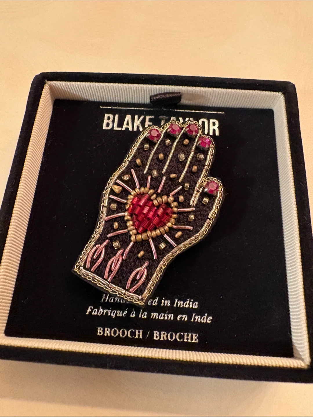 Blake Taylor Beaded Hand & Heart Brooch