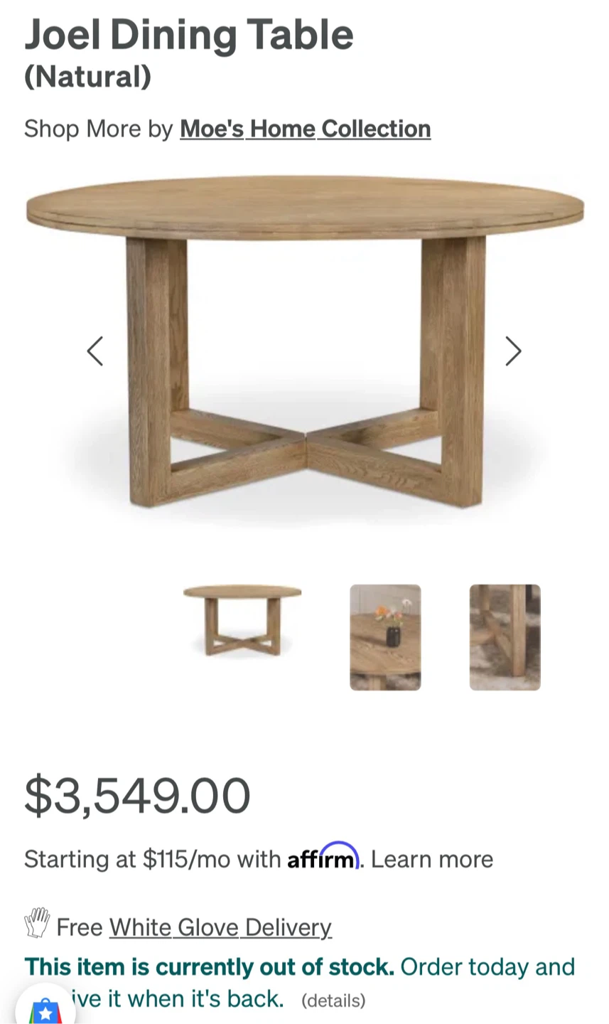 Joel Dining Table (Natural) by Moe's Home Collection