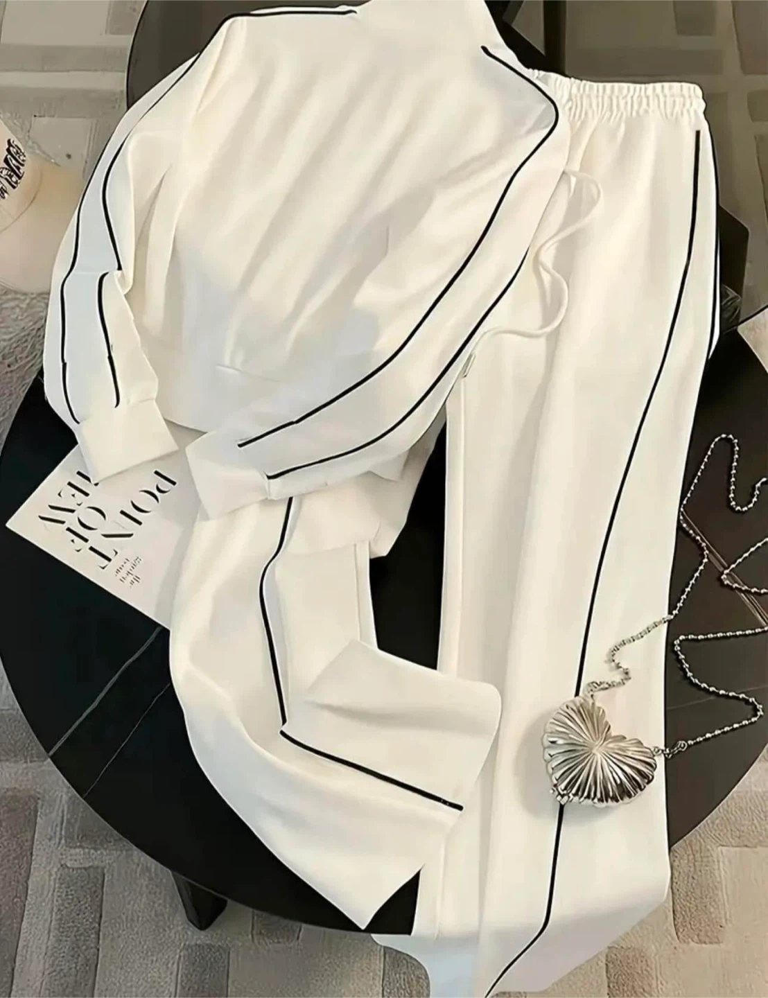White Tracksuit Set with Black Piping - photo 2
