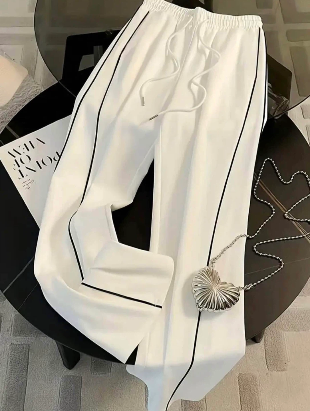 White Tracksuit Set with Black Piping - photo 4
