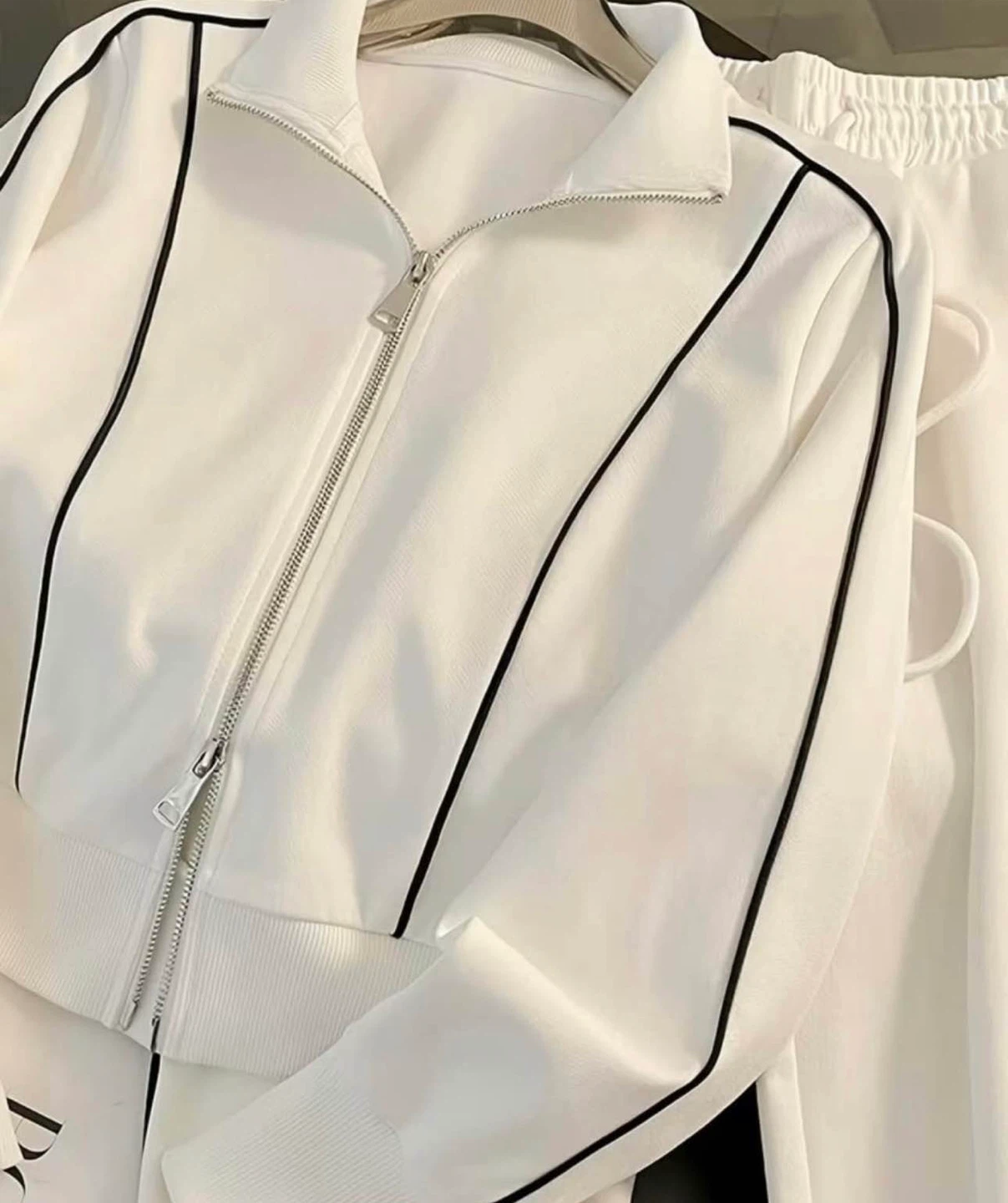 White Tracksuit Set with Black Piping - photo 5