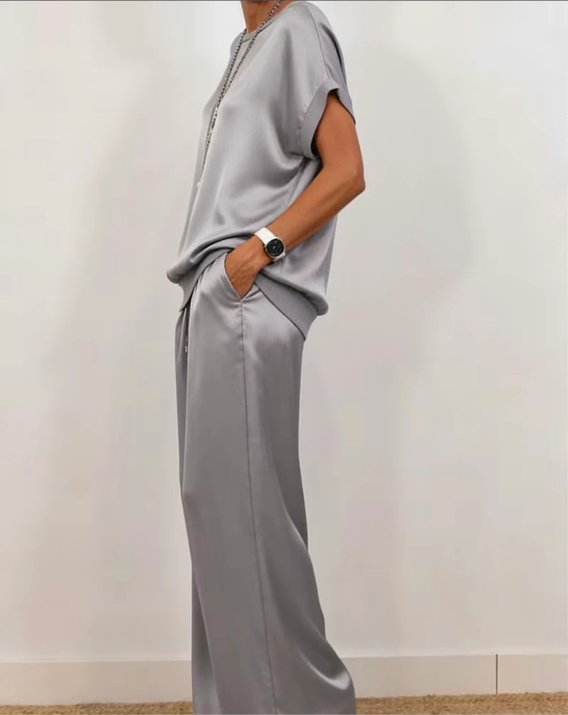 Silk Pajama Set - Grey - photo 3