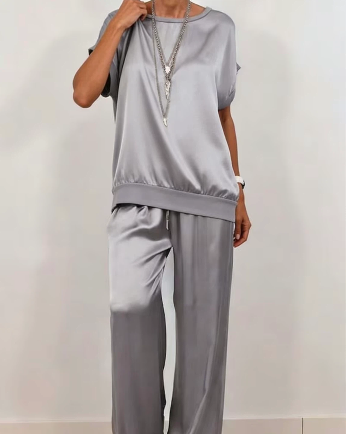 Silk Pajama Set - Grey - photo 4