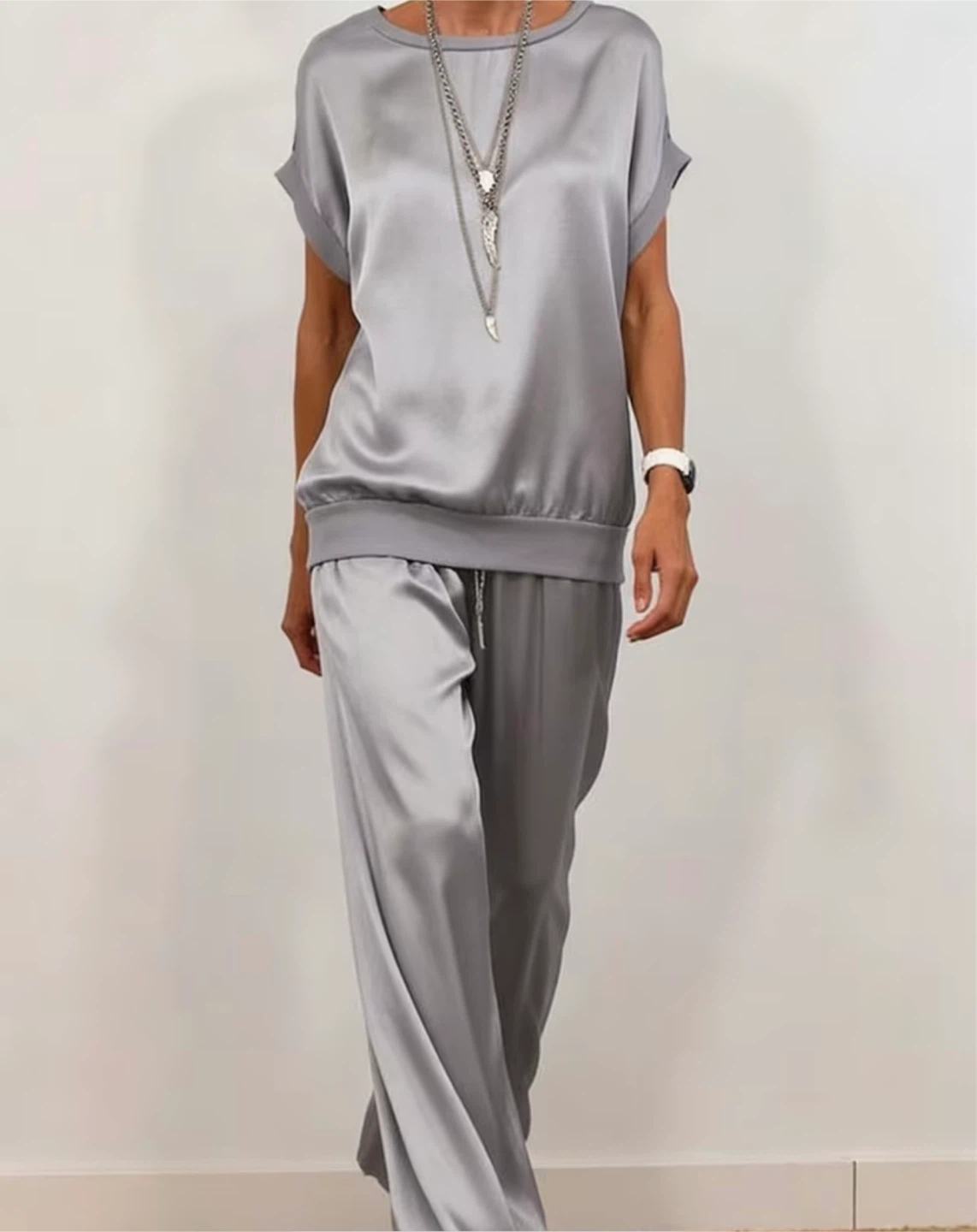 Silk Pajama Set - Grey - photo 5