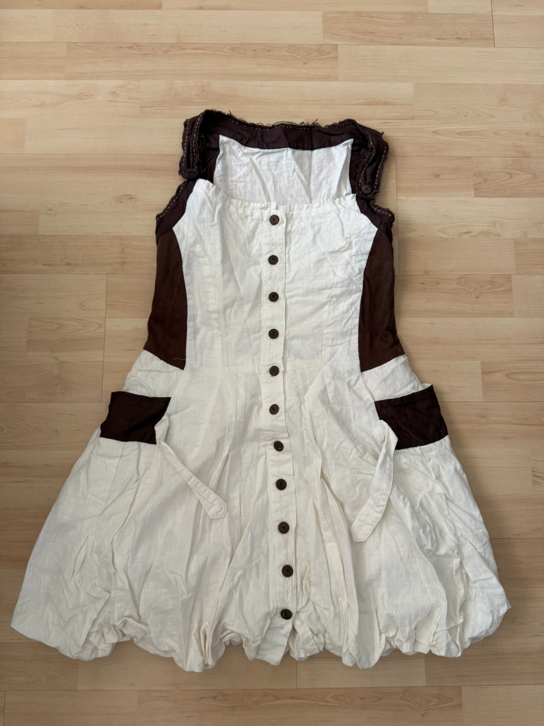 Bubble skirt dress from Japan white and brown - photo 2