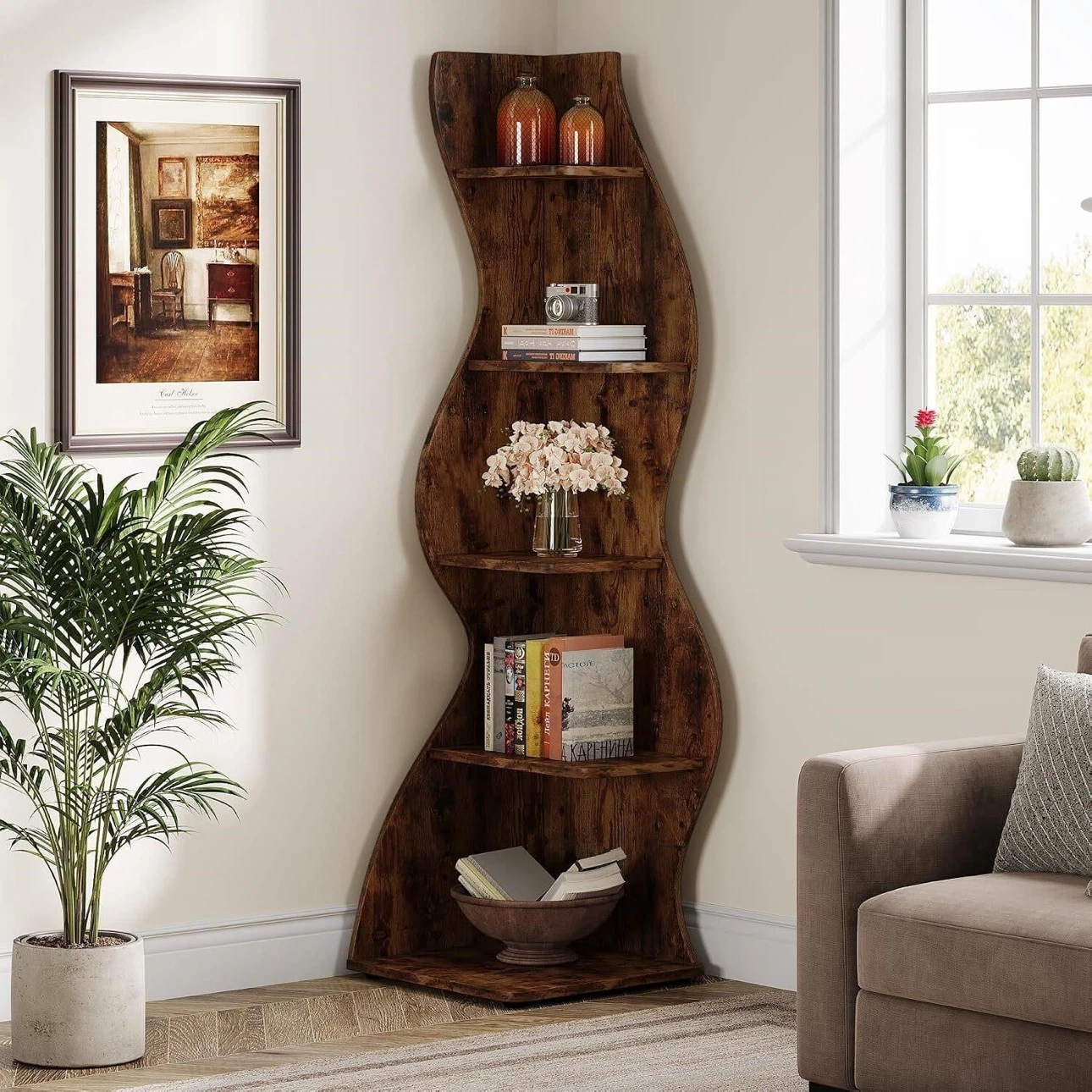 Curved Corner Bookshelf - Wood Finish