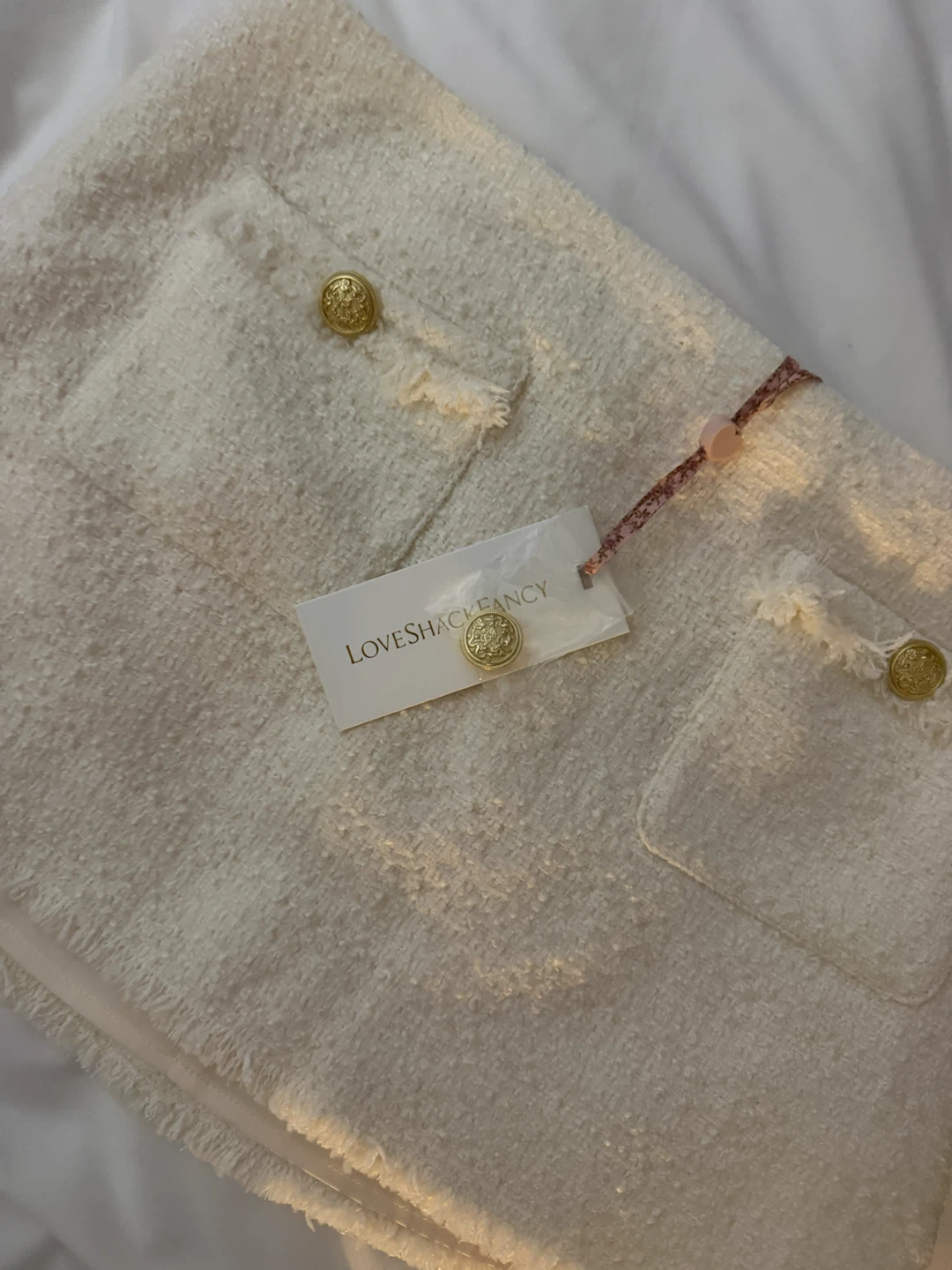 LoveShackFancy Tweed Mini Skirt - Cream - photo 3