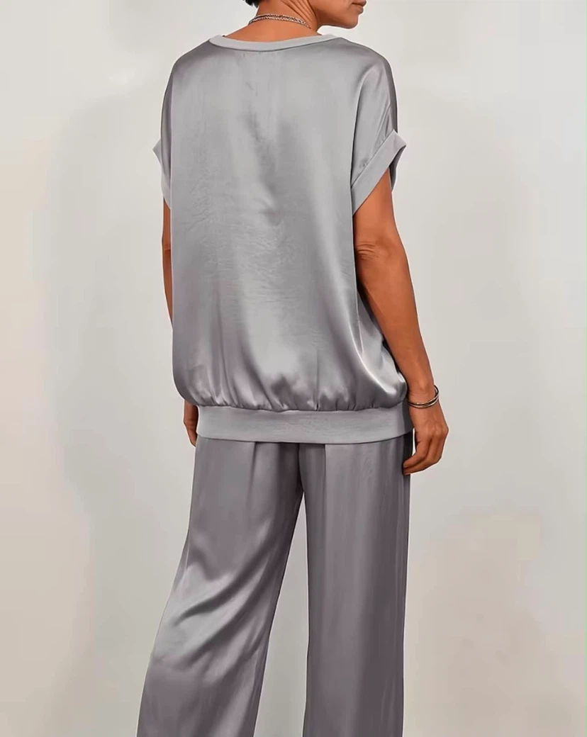 Women's Satin Pajama Set - Gray - photo 2