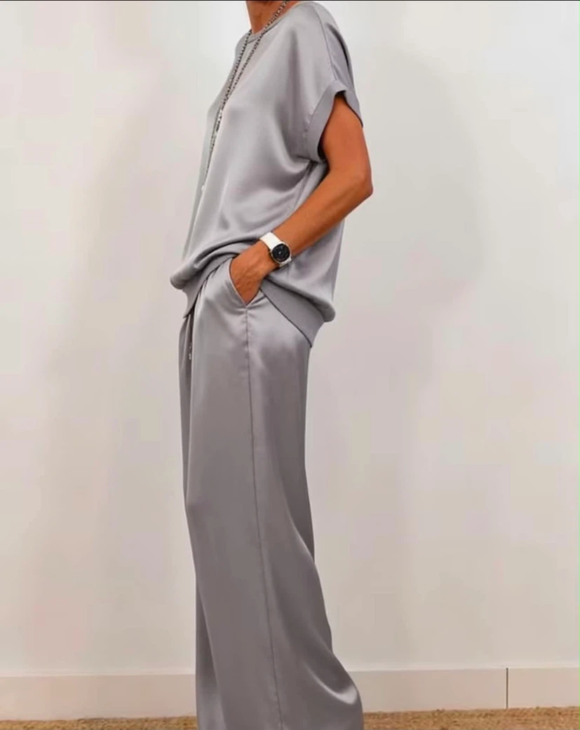Women's Satin Pajama Set - Gray - photo 3