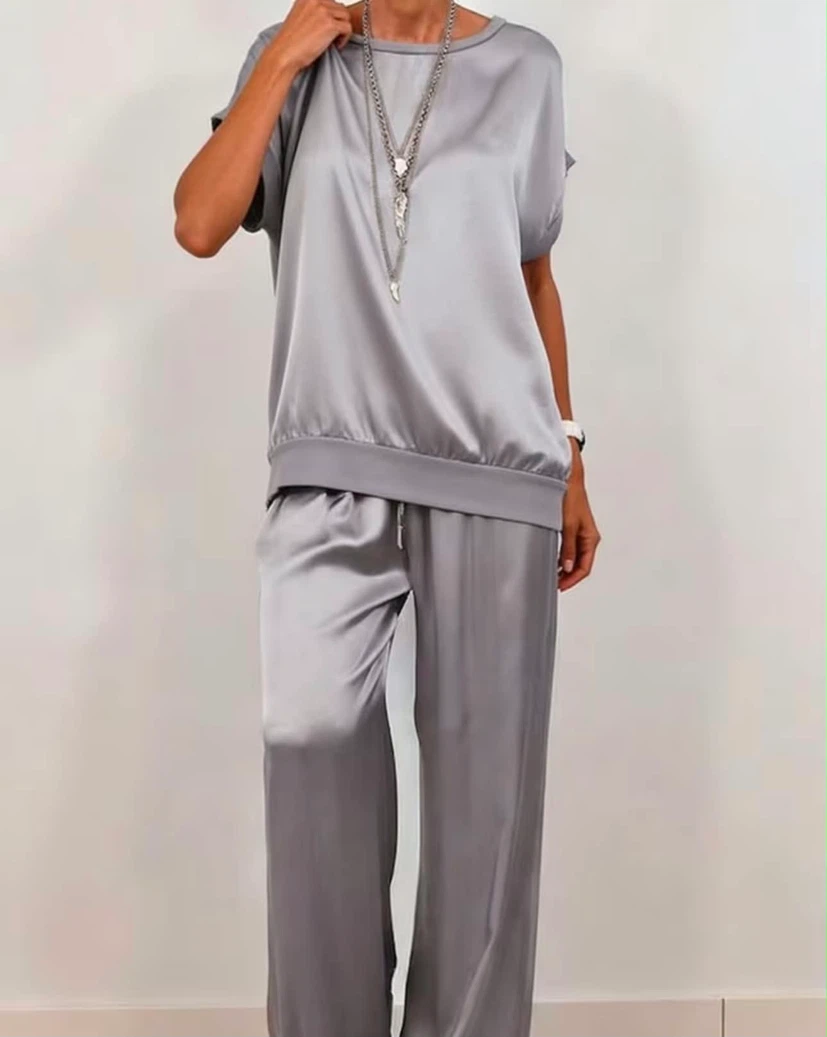 Women's Satin Pajama Set - Gray - photo 4