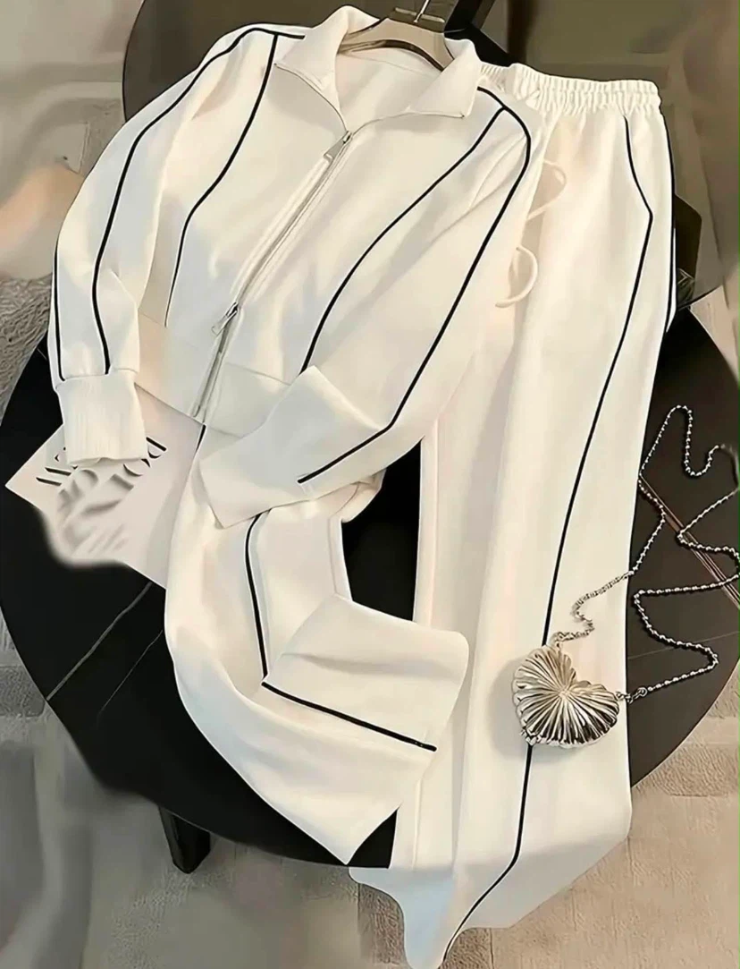 White Tracksuit Set with Black Piping - photo 2