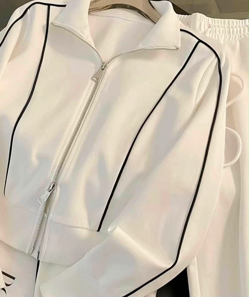 White Tracksuit Set with Black Piping - photo 4