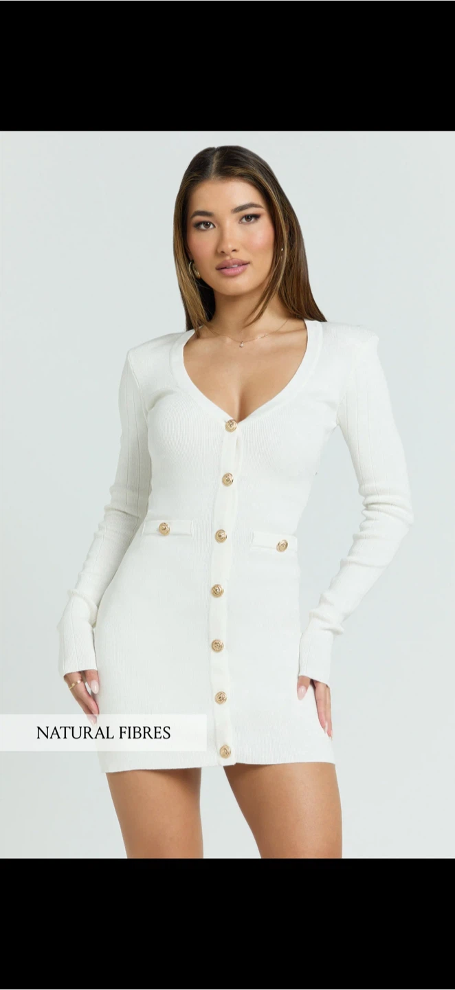 Showpo Cream Knit Button-Up Dress - photo 2