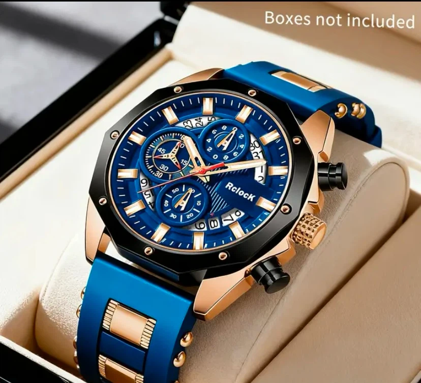 Rclock Chronograph Watch Blue Silicone Strap
