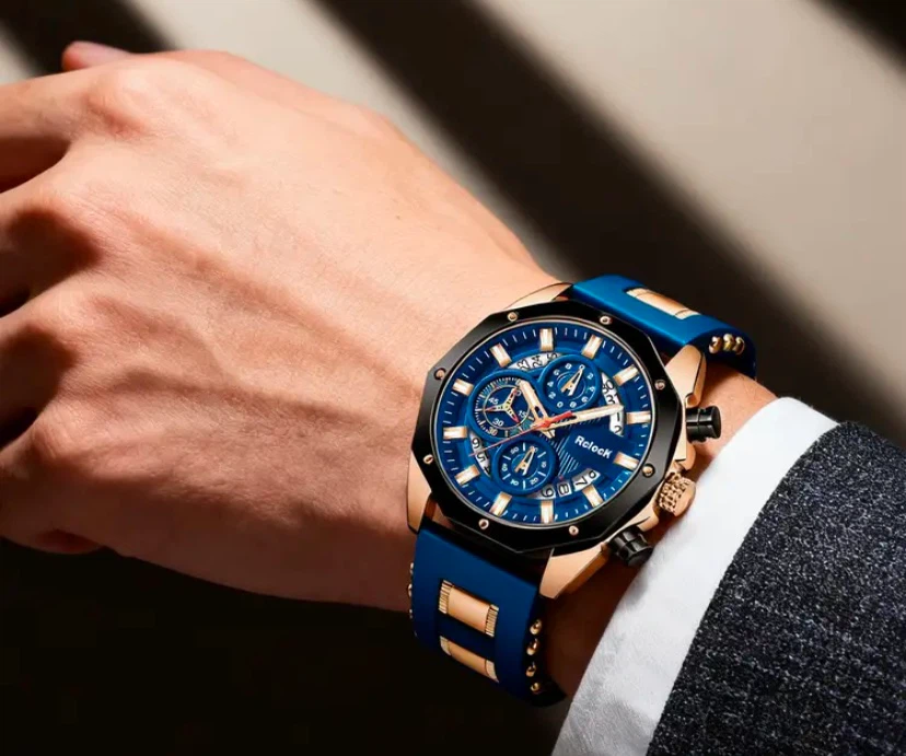 Rclock Chronograph Watch Blue Silicone Strap - photo 2