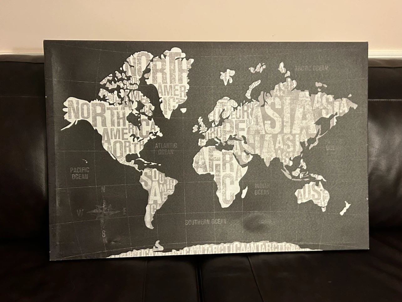 Black and White World Map Wall Art Canvas - photo 2