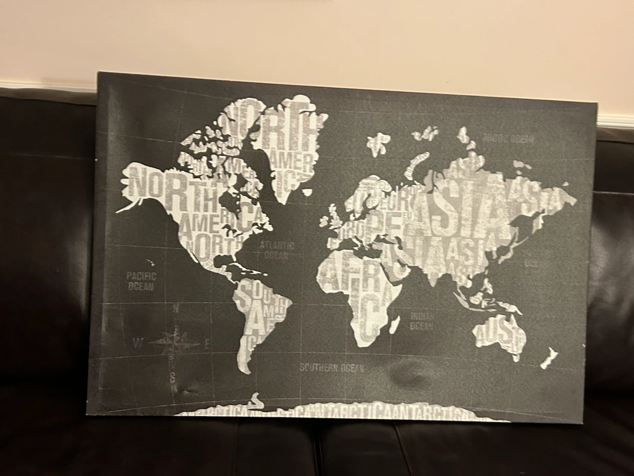 Black and White World Map Wall Art Canvas - photo 3