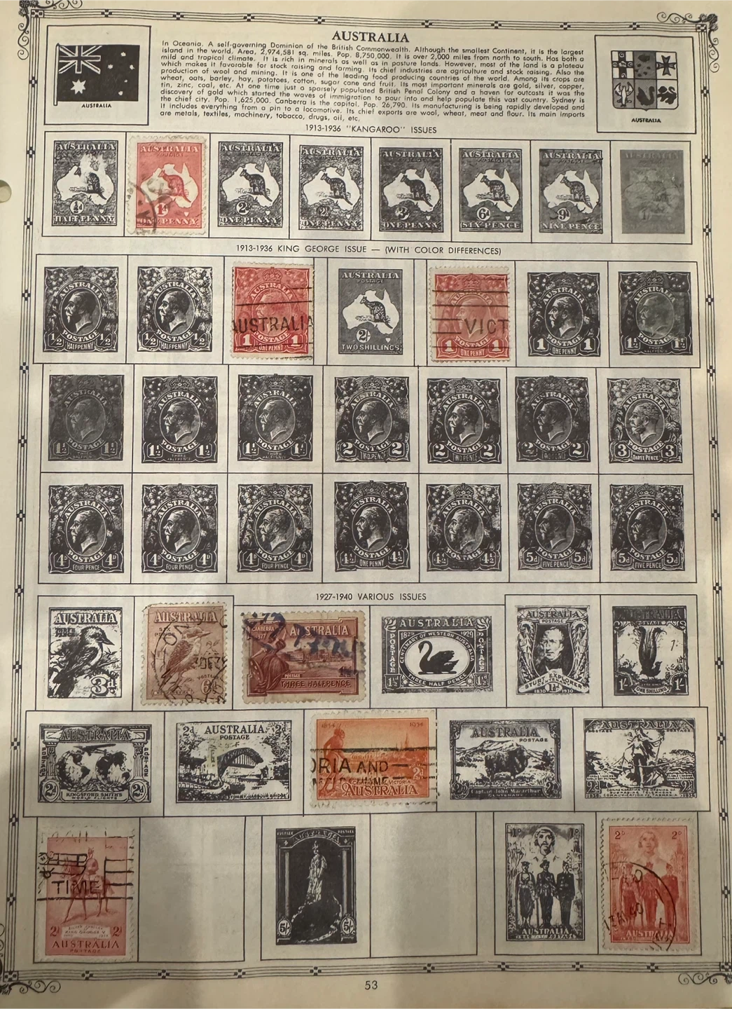 Old Australian Postage Stamps On Pages
