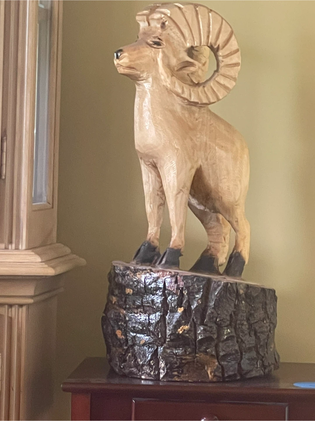Hand-carved wooden ram statue - photo 3