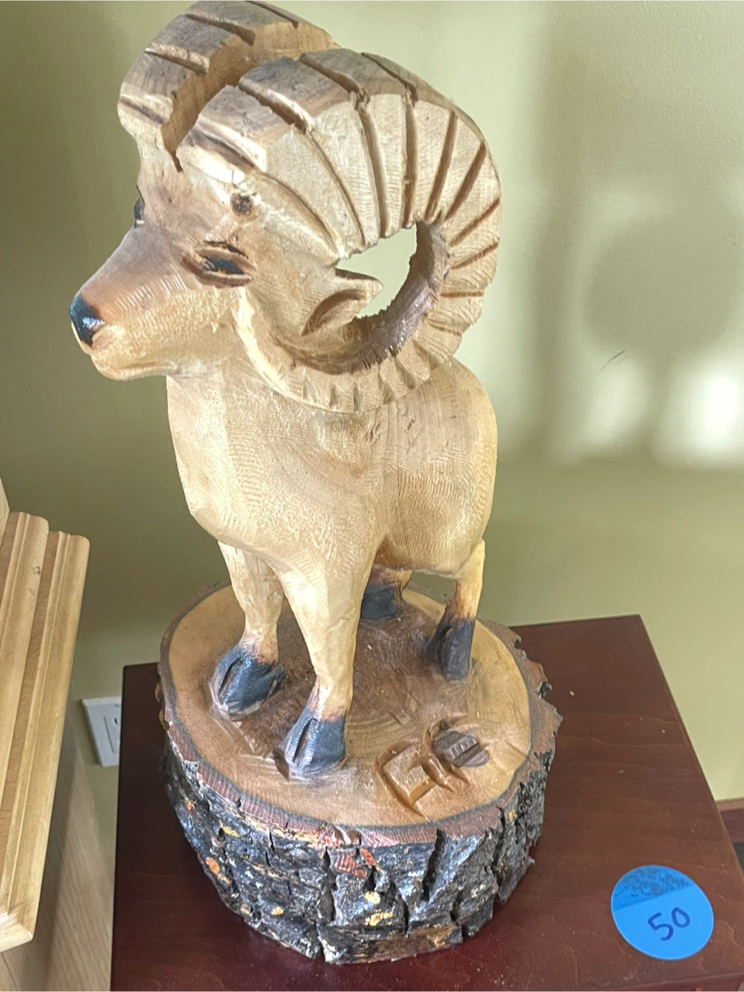 Hand-carved wooden ram statue - photo 4