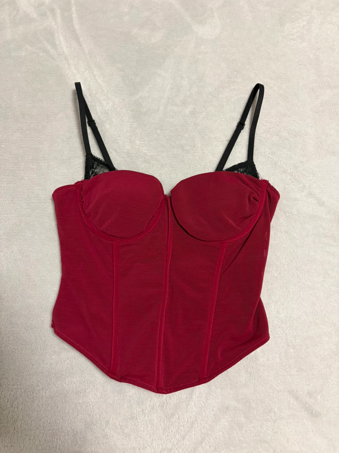Red Corset Top with Black Lace Trim