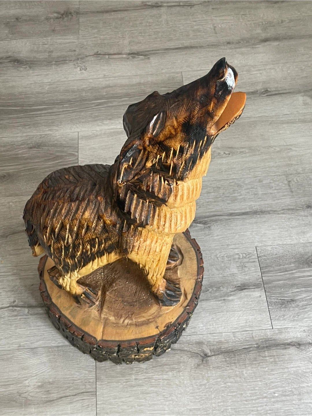 Hand Carved Wooden wolf  Sculpture - photo 2